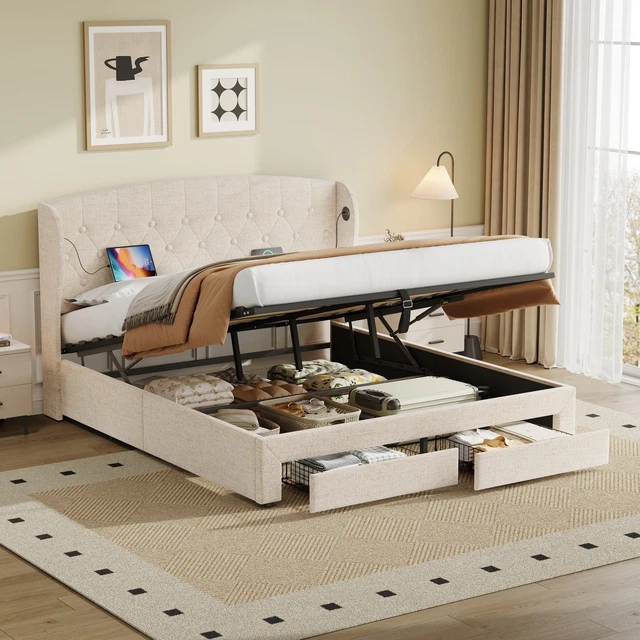 double-ottoman-bed-frame-with-hydraulic-storage-2-drawers-4ft6