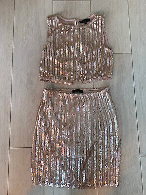 Rose Gold Paillettes Top Gonna Set 6 Co-Ord Luccicante Vacanze Estive party GLAM Club