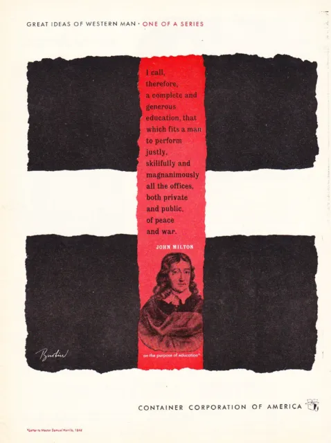 1956 John Milton Purpose of Education Quote vintage CCA promo print ad