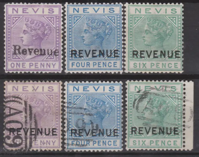 Nevis 1882 Fiscal Mint Mounted & Used Sets Cat £344
