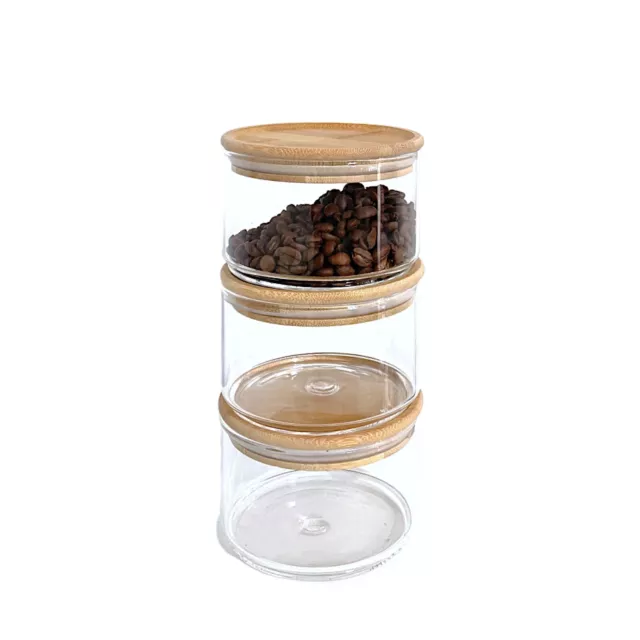 3 Tier Glass Stackable Kitchen Food Storage Containers Set Tea Coffee Sugar Jars