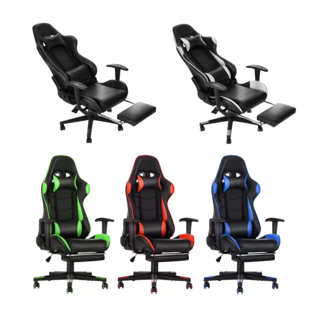 PU Leather Gaming Racing Chair Office Executive Recliner With Neck Pillow NEW