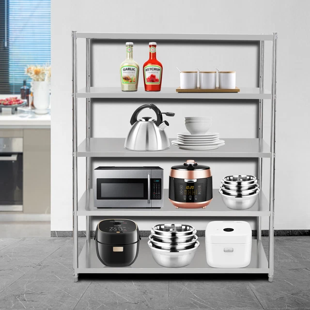 5 Tier Heavy Duty Storage Kitchen Shelving Steel Organizer Rack Adjustable