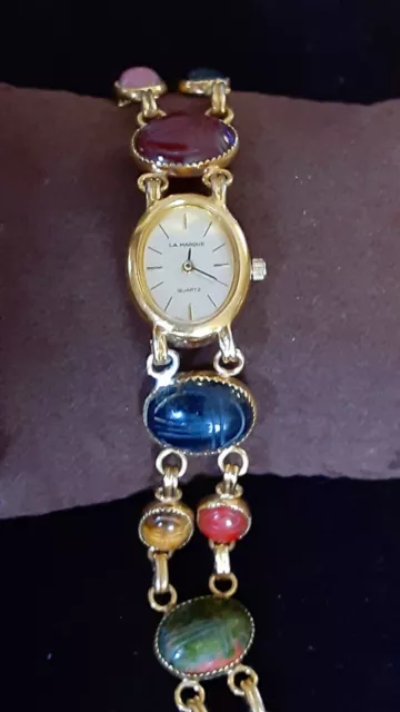LA MARQUE GOLD tone women s natural gemstone carved Scarab watch 100.00 PicClick