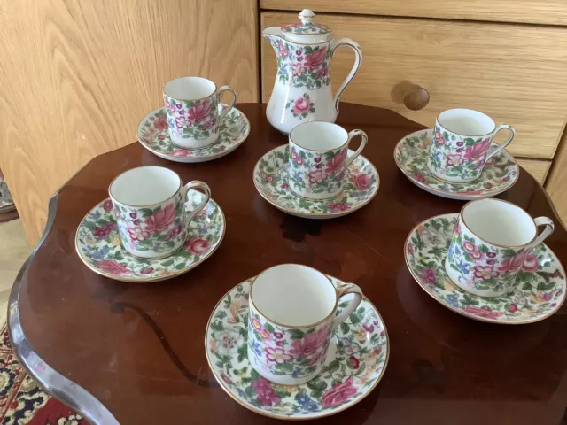 Vintage Crown Staffordshire set 6 coffee espresso cups & saucers + Coffee Pot