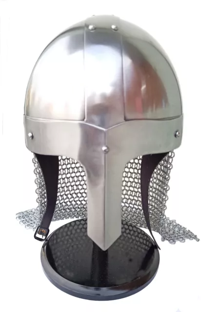 Medieval Steel Viking Nasal Helmet w/Chainmail Hand Forged sca helmet With Stand