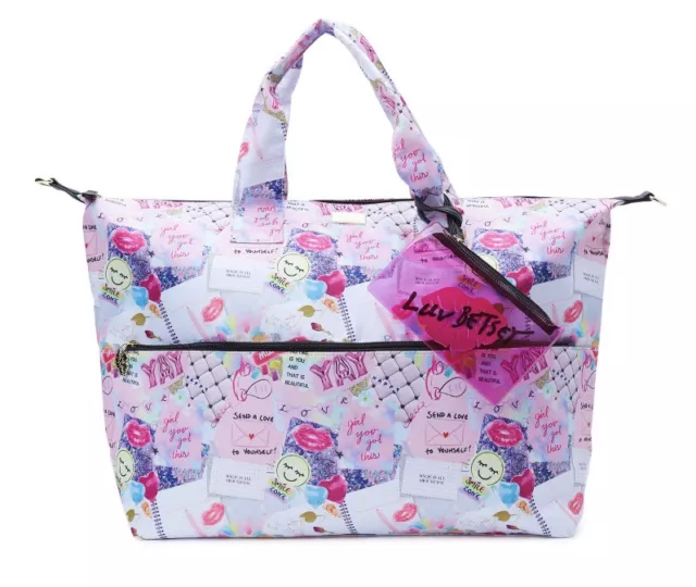 Luv Betsey Johnson Multi Print Marly Weekender Bag with Logo Pouch NWT !