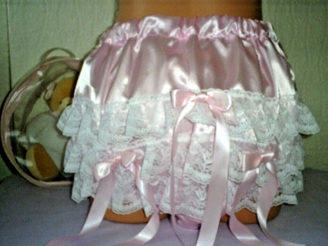ADULT BABY SISSY Maid Ruffle Lace Pants Pink Satin Noisy Plastic Lined ...