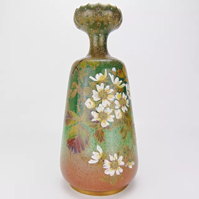 Antique Carlton Ware Vase Floral Design on Green Salt Glaze W & R 30cm