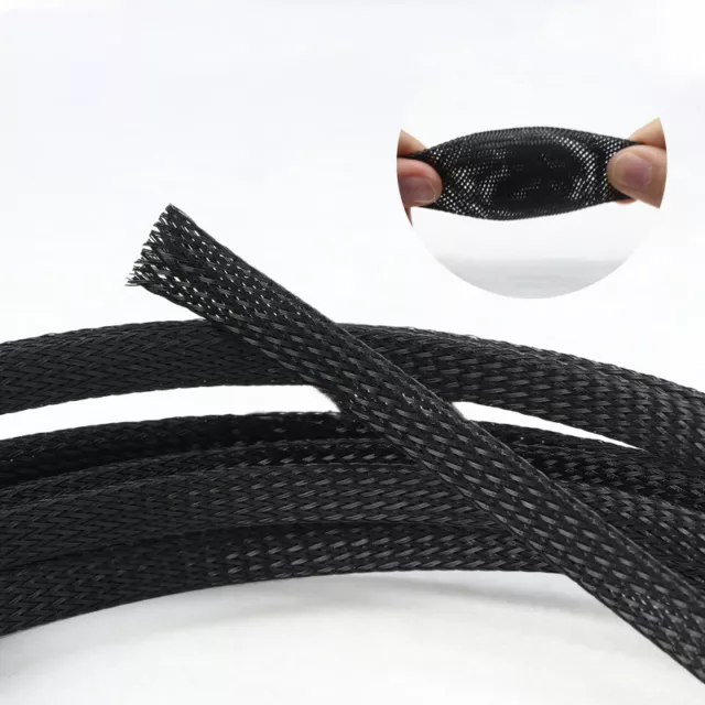 Black PET Braided Mesh Tube 1-100mm Cable Shock-absorbing Sleeve