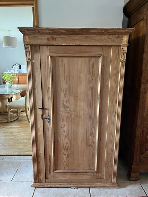Antique French Stripped Pine Single Wardrobe Cupboard Armoire Country Storage