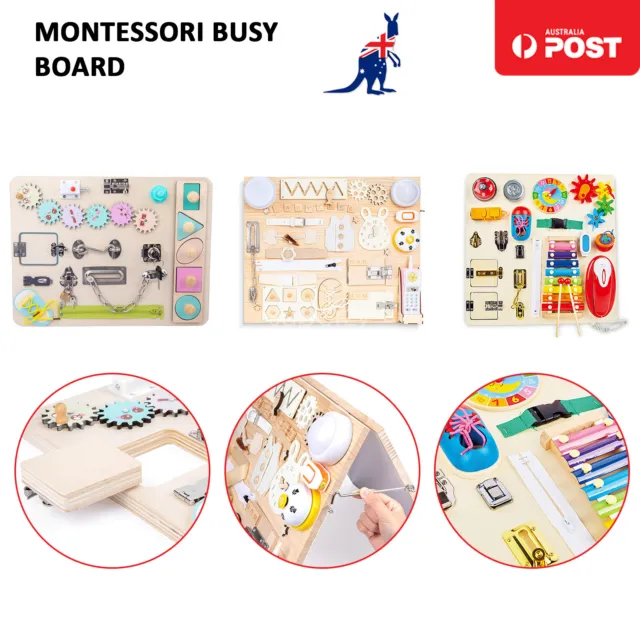Wooden Busy Board Kids Montessori Educational Learning Training Toy Lock Box AU