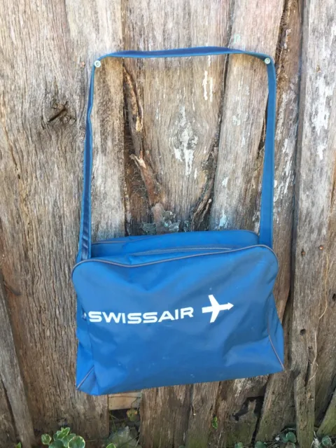 Vintage Swissair Blue Nylon Overnight Bag/Suitcase/Luggage With Shoulder Strap