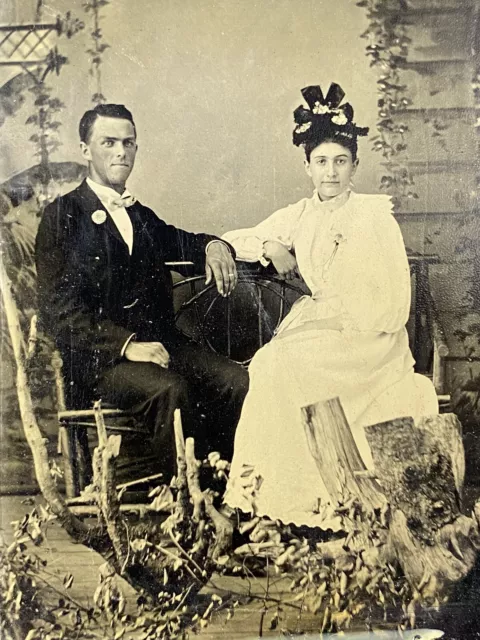 1895 Tintype Photo Civil War Era Beautiful Couple Handsome Young Man Pretty Lady