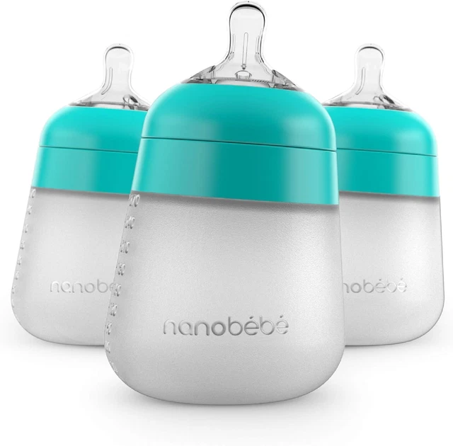 Biberones de silicona flexiosa Nanobebe, anticólicos, sensación natural, no colapsan -