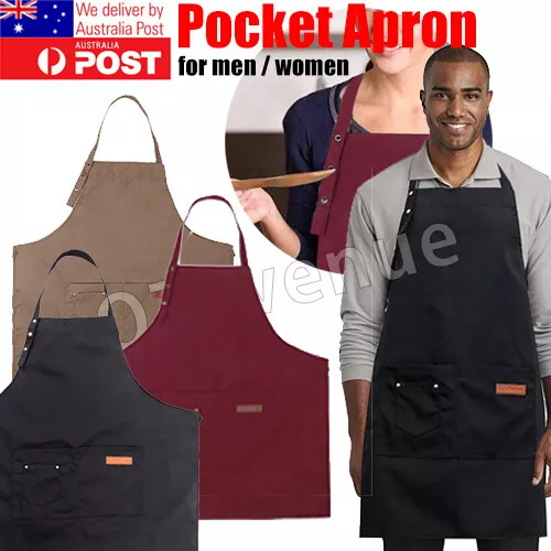 Durable Canvas Pocket Apron Adjustable Baking Chefs Kitchen Coffee Cooking BBQ