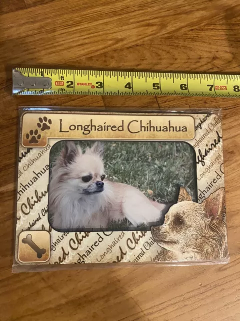 Longhaired Chihuahua Picture Frame Magnet Dog Bone