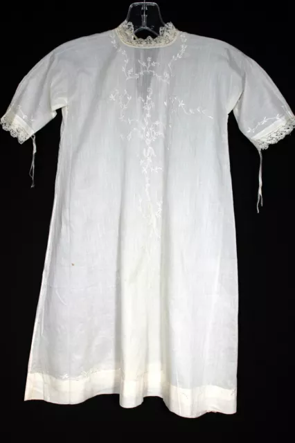 Rare Victorian-Edwardian Off White Hand Embroidered Cotton Christening Gown