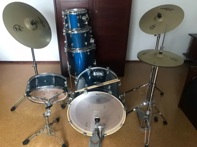 Pearl Schlagzeug Set, 9 tilg,  mit 3 Becken und Hocker und Gehörschutz gebraucht
