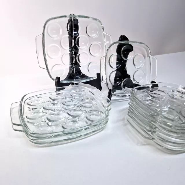 Lot de 9 assiettes plats à escargots PYREX verre transparent vintage