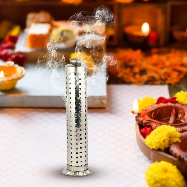 Support pour bâtons d'encens en acier inoxydable fait à la main - 24 cm environ - Pour Pooja Cone Dhoop Batti