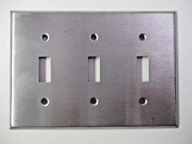 MM 3-Gang Brushed Satin Chrome Plated Steel Switch Wall Plate Box Cover Vintage