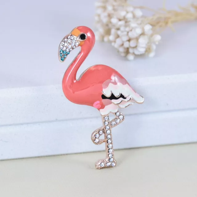 Flamingo Bird Anima Pink Enamel Austrian Rhinestone Crystal Brooch Pin B2256