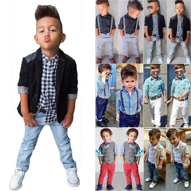 Abito da gentiluomo bambini cappotto top t-shirt pantaloni estate moda outfit set.~