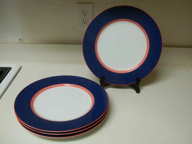 Fitz and Floyd Chequers Plus ~ Set of 4 Dinner Plates ~ Excellent