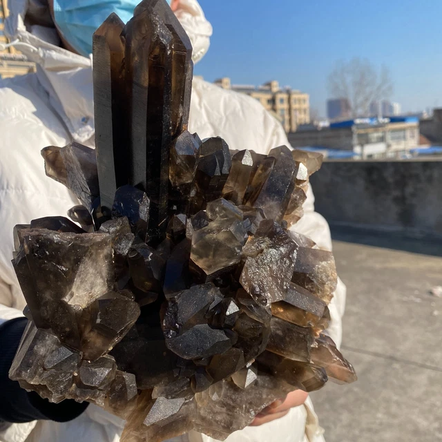 8.8lb Natural Black smoky QUARTZ Crystal Cluster Mineral Specimen Reiki Healing 2