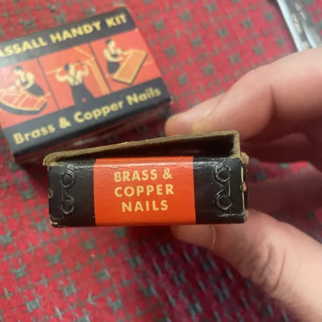 Vintage Brass & Copper Nails Hassall Handy Kit Box USA 8.3 oz Total Weight 2