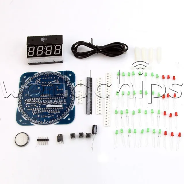 DS1302 Rotating LED Electronic Digital Clock DIY Kit 51 SCM Learning Board 5V 3