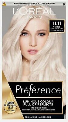 2 tintes para el cabello permanentes L'Oreal Preference 11.11 ultra ligeros cristal rubio frío