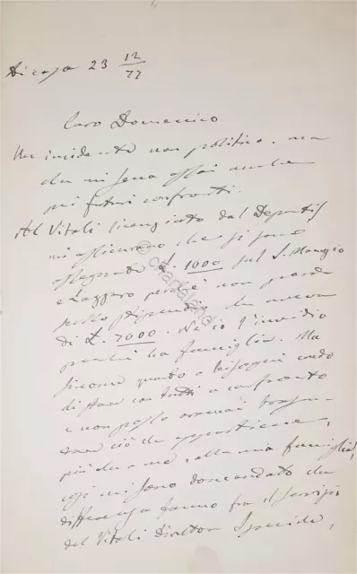 Lettera manoscritta con autografo - Politico Ingegnere Alfredo Baccarini - 1872