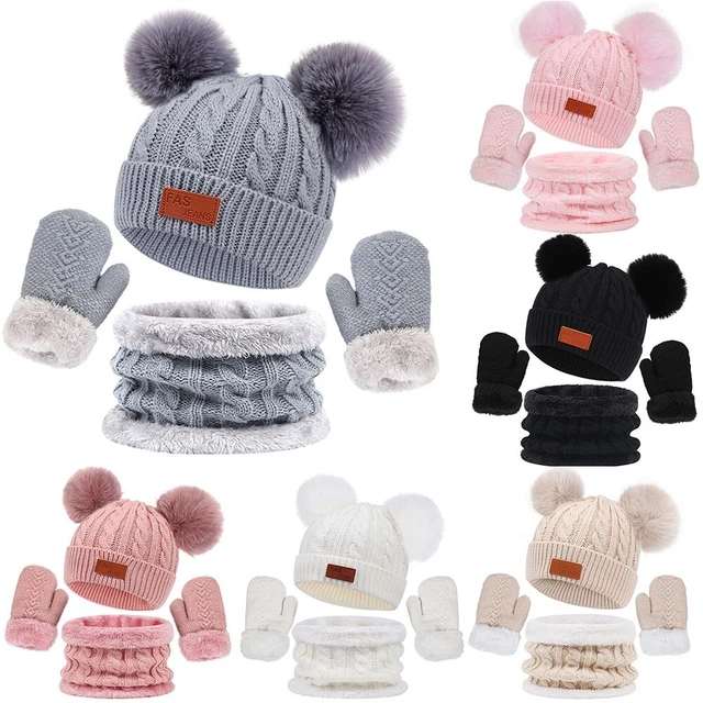 Bambini Maglia Cappello Carino Sciarpa Guanti Ragazze Inverno Thermal 3pcs/Set