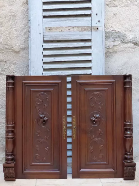 Pair Antique French Hand Carved Solid Wood Doors Panels Gothic Chimera Salvage 2