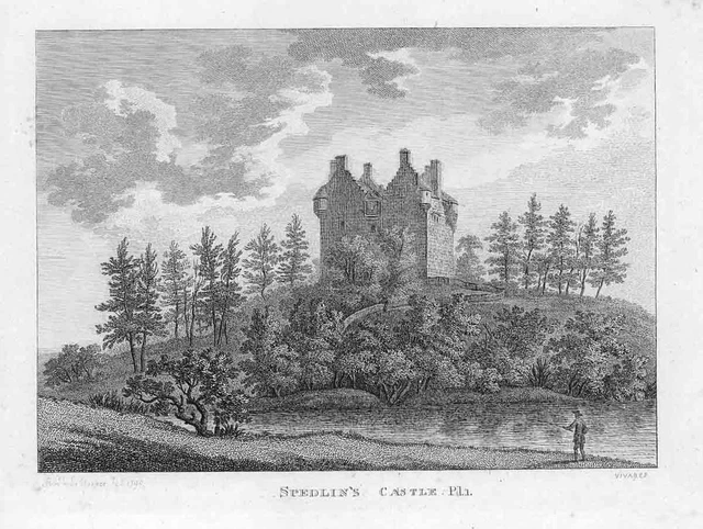 1797 Antique Print SPEDLIN'S CASTLE PL.1 Lockerbie Dumfries and Galloway (GS177)