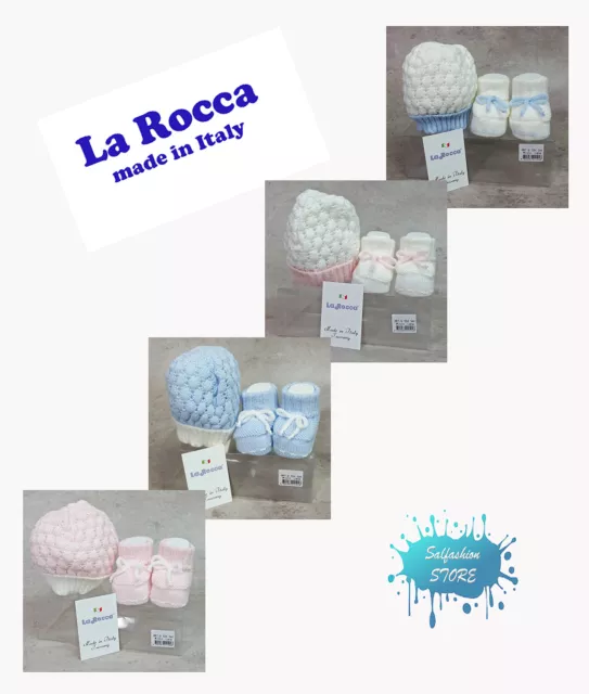 Set 2 pz. neonati in misto lana scarpine + cappellino made in Italy LA ROCCA
