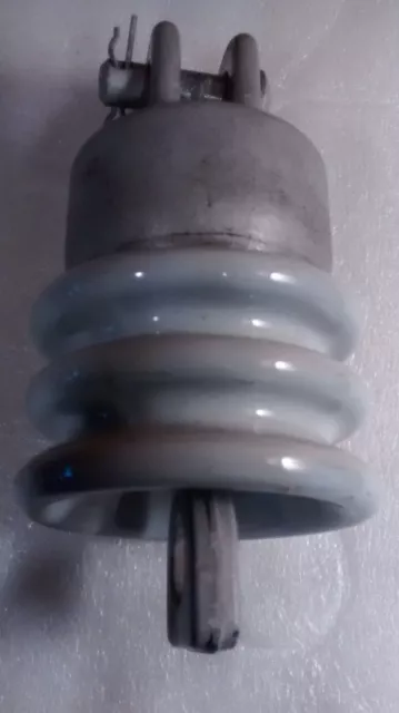 Vintage Electric Insulator Gray Ceramic Porcelain & Steel Hangable & Linkable