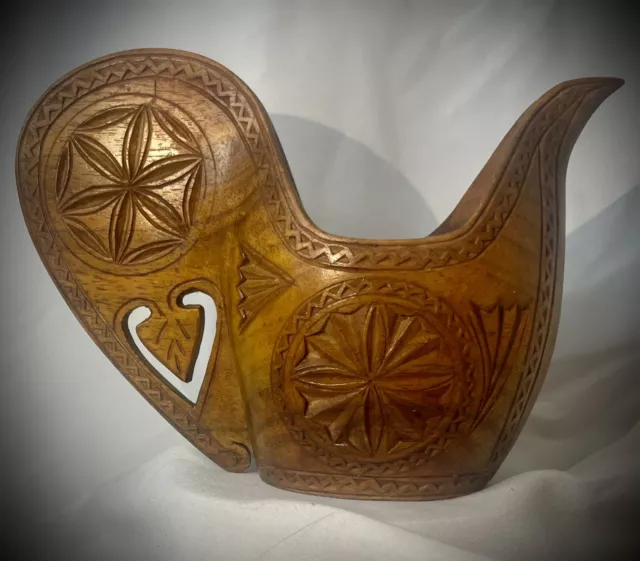 Vintage Yugoslavian Wooden Ceremonial Shepherd Cup Hand Carved