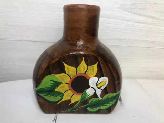 Ceramic Floral Colorful Vase HandPainted Sunflower 6.5 Tall X 5.5 Wide X3.5