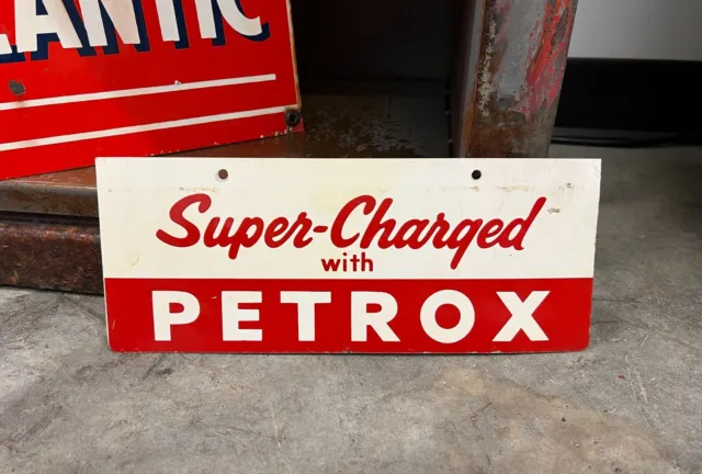 1950s TEXACO Sky Chief Super-Charged with Petrox Gas Pump Plate Sign - Gas & Oil