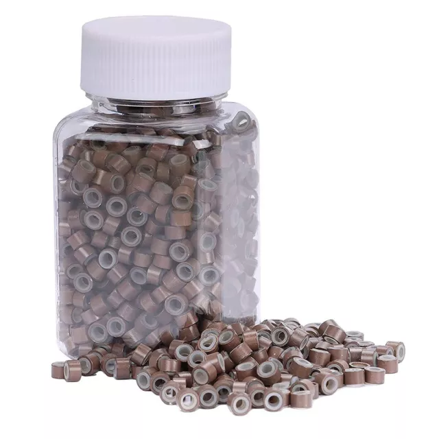 BROWN Siliconed Lined Micro Ring Nano Loop Beads For I Tips Real Hair Extensions