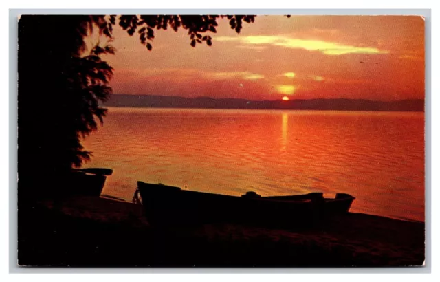 Greetings from Marcellus MI Michigan Sunrise on the Lake Chrome Postcard