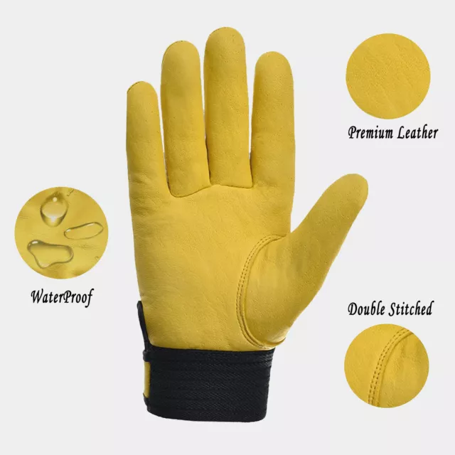 Leather Work Gloves Gardening Thorn Proof Builders Grip Hand Protection Safety 3
