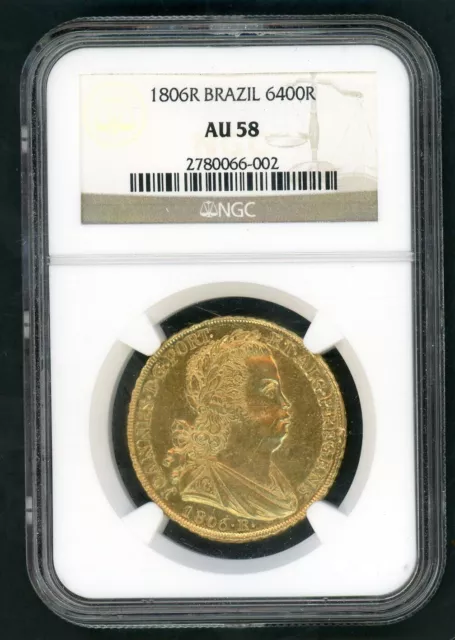 Brazil 1806R 6400 Reis King John Vi Gold Coin Ngc Au 58   76