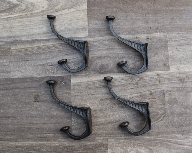 Vintage salvage cast iron coat bath robe hanger library school acorn hook 4 pcs