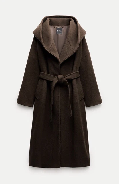 ZARA WOMAN ZW Collection Manteco Wool Blend Coat With Hood Brown 9202 845 M L 180.00 PicClick UK