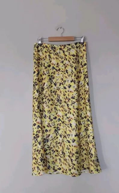 Phase Eight Blaire Floral Satin Midi Slip Skirt Size 10 Yellow Floral Multi NEW.