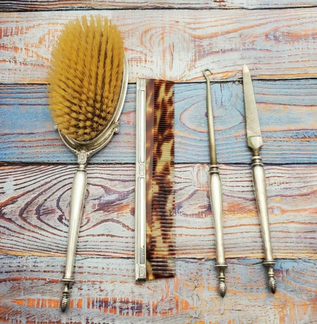 Sterling Silver Dresser set, Four piece, 1930's, Brush, Comb, Boot hook, file